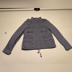 Vintage Free People Gray Utility Jacket with Stand-Up Collar